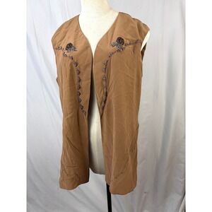 Handmade OOAK Beaded‎ Vest Boho Western Long Open Front Artisan